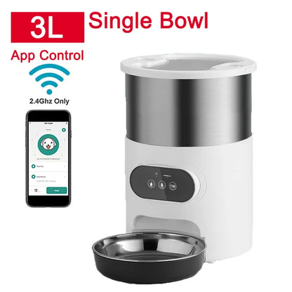 Cat Timing Feeder Smart APP Cat Feeder Stainless Steel Double Meal Pet Food Remote Feeding Automatic Dispenser Suitable Cats Dog