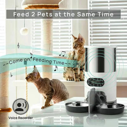 Cat Timing Feeder Smart APP Cat Feeder Stainless Steel Double Meal Pet Food Remote Feeding Automatic Dispenser Suitable Cats Dog
